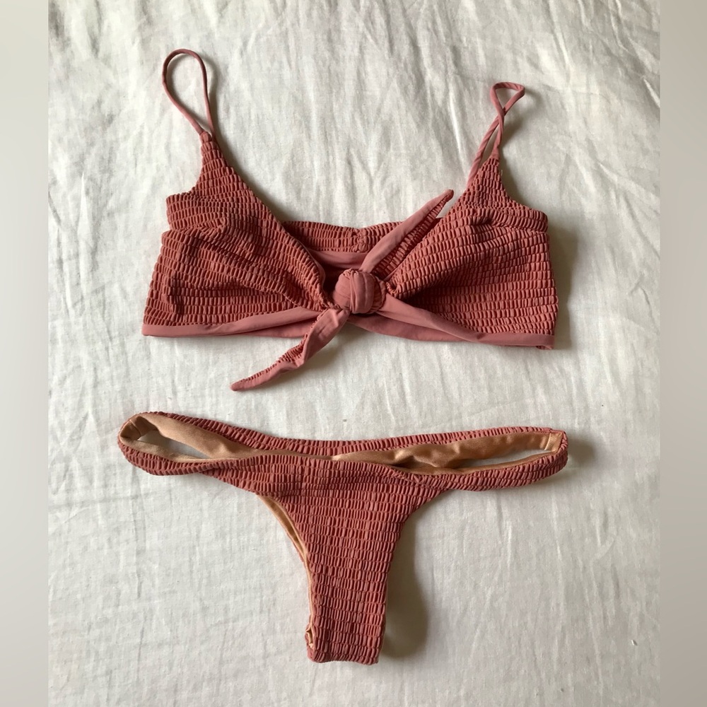 NWOT SIE SWIM Rose Gold Smocked Bikini Set